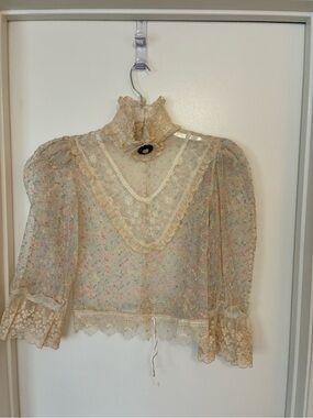 Vintage Lorrie Kabala Collectibles Sheer Lace Blouse S Ivory Victorian Cameo